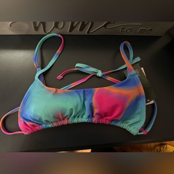 Wild Fable Women's Tunnel Front Bralette Bikini Top Blue Marble Print NWT XS - Picture 11 of 13